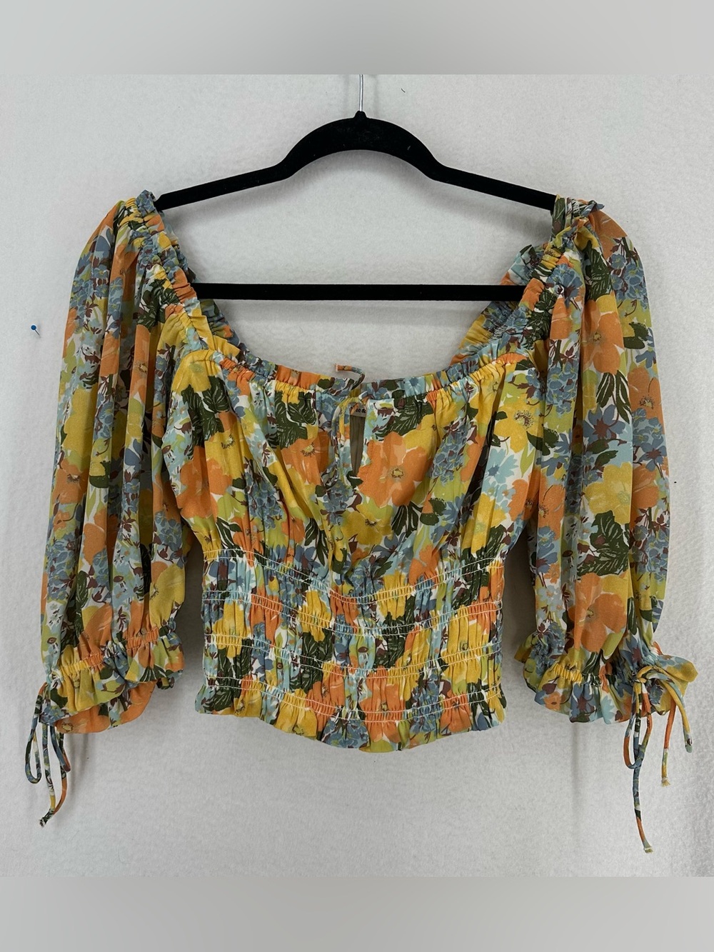 Abercrombie & Fitch Floral Smocked Puff Sleeve Crop Blouse Women’s Small Multi